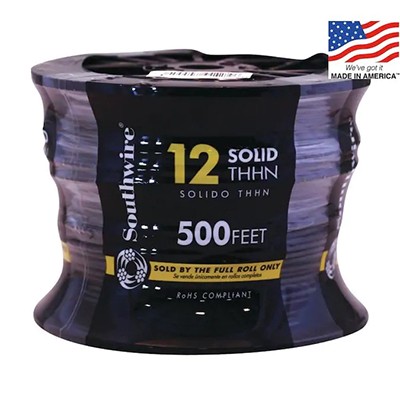 Southwire 500-ft 12-AWG Solid Black Copper THHN Wire (By-the-Roll)
