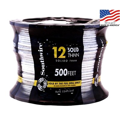 Southwire 500-ft 12-AWG Solid White Copper THHN Wire (By-the-Roll)