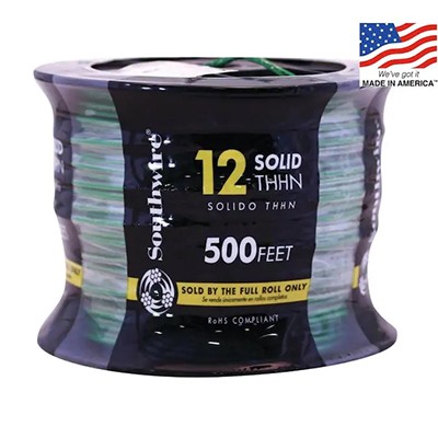 Southwire 500-ft 12-AWG Solid Green Copper THHN Wire (By-the-Roll)