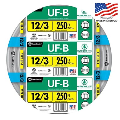 250-ft 12/3 UF Wire (By-the-Roll)