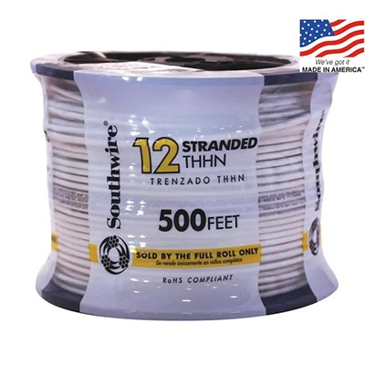 Southwire 500-ft 12-AWG Stranded White Copper THHN Wire (By-the-Roll)