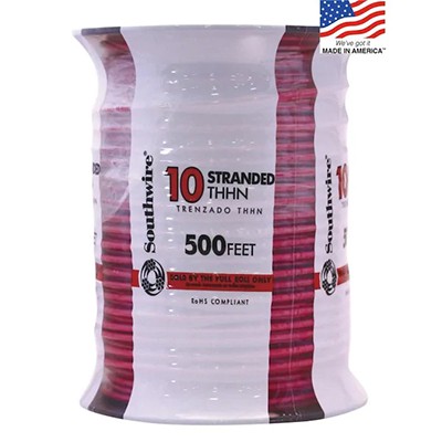 Southwire 500-ft 10-AWG Stranded Red Copper THHN Wire (By-the-Roll)