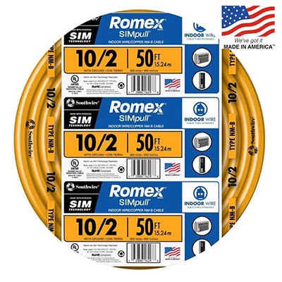 Southwire Romex SIMpull 50-ft 10/2 Non-Metallic Wire (By-the-Roll)