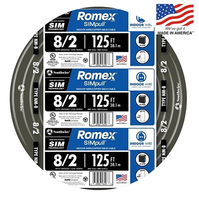 Southwire Romex SIMpull 125-ft 8/2 Non-Metallic Wire (By-the-Roll)
