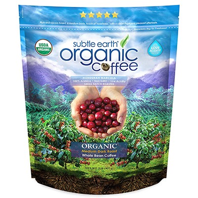 2LB Subtle Earth Organic Coffee - Medium-Dark Roast - Whole Bean - Organic