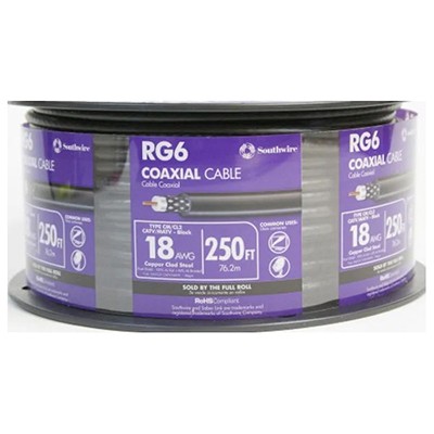 Southwire 250-ft 18 RG6 Black Coaxial Cable Spool