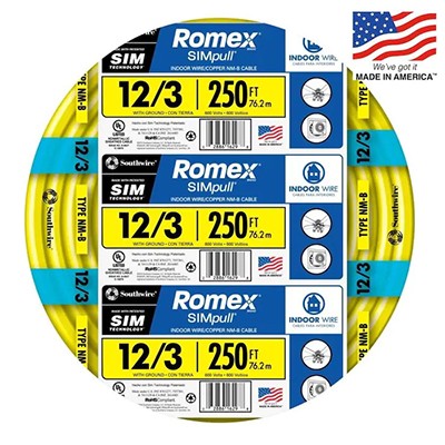 Southwire Romex SIMpull 250-ft 12/3 Non-Metallic Wire (By-the-Roll)
