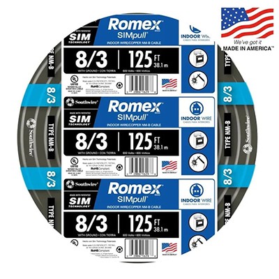 Southwire Romex SIMpull 125-ft 8/3 Non-Metallic Wire (By-the-Roll)