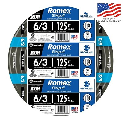 Southwire Romex SIMpull 125-ft 6/3 Non-Metallic Wire (By-the-Roll)